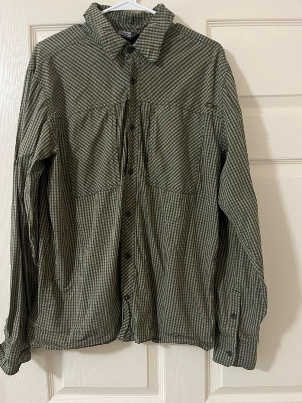 Outdoor Research Olive Green Plaid Sun Shirt